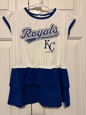 Girls' White & Royal Blue Short Sleeve Ruffle Dress Tee